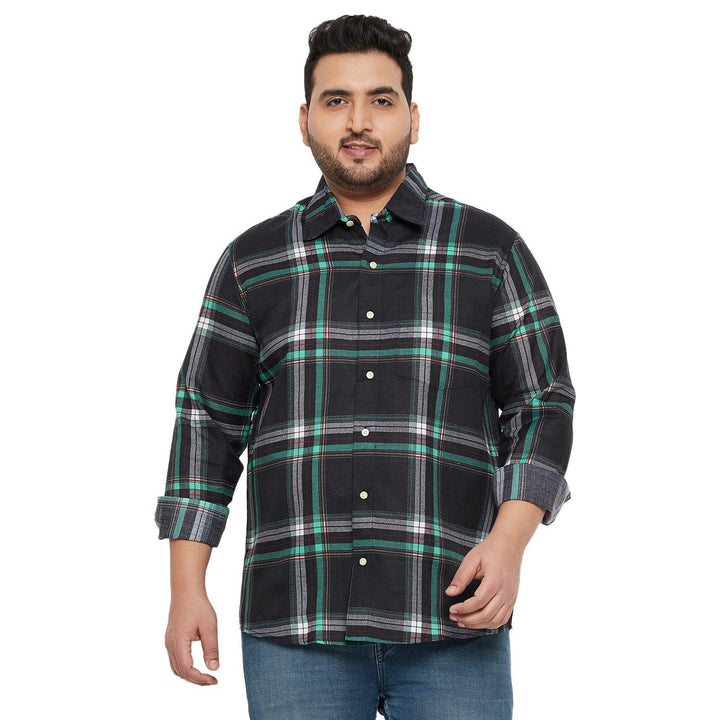 Men Plus Size Treat-Black Check Shirt