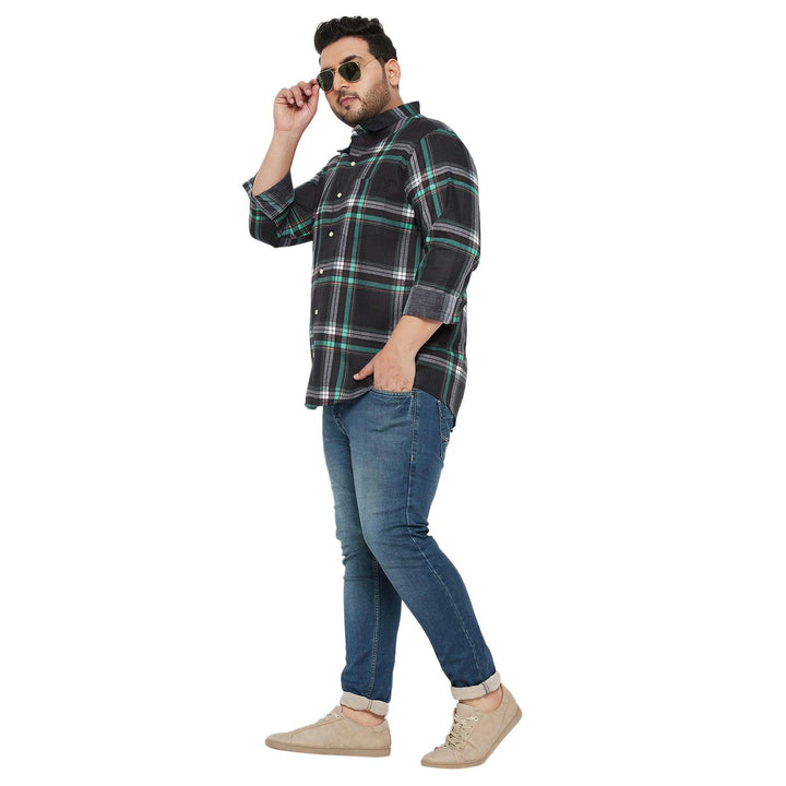 Men Plus Size Treat-Black Check Shirt