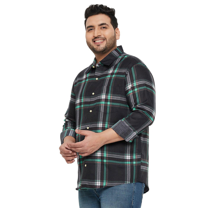 Men Plus Size Treat-Black Check Shirt