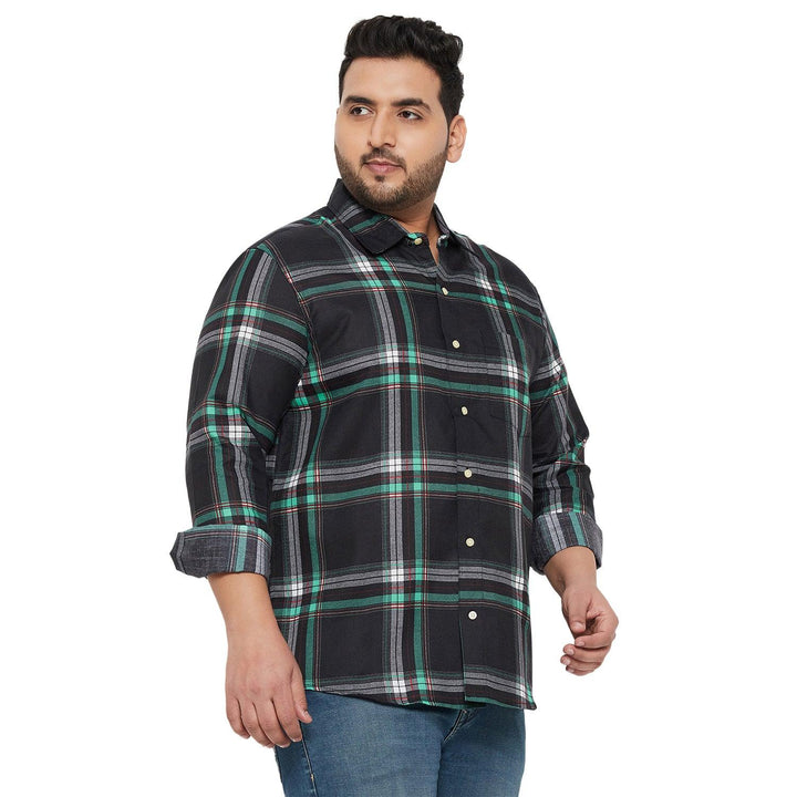 Men Plus Size Treat-Black Check Shirt