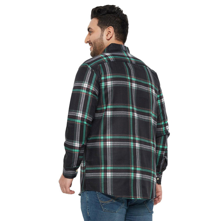 Men Plus Size Treat-Black Check Shirt