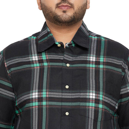 Men Plus Size Treat-Black Check Shirt