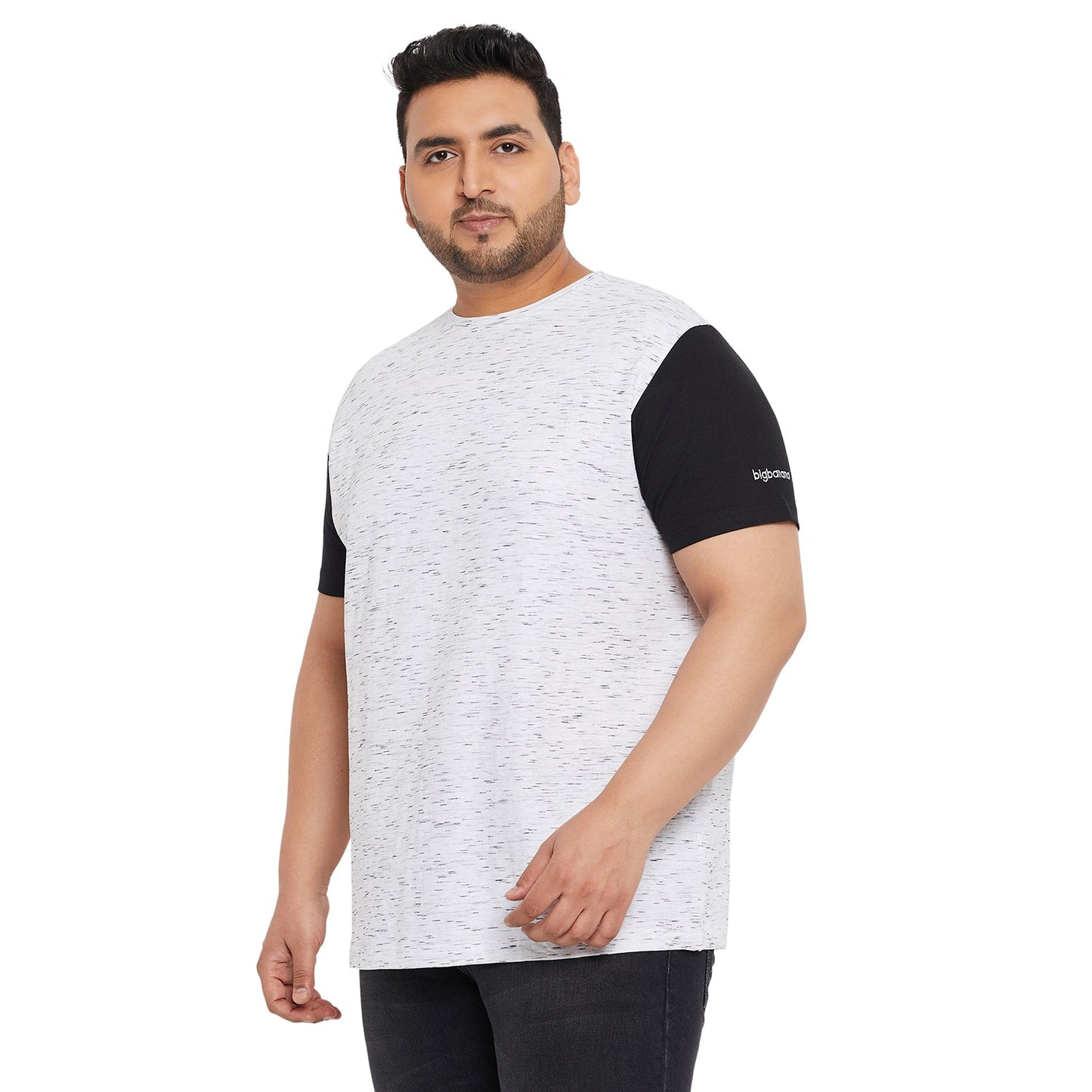 Men Plus Size Trey-White Self Design Round Neck Tshirt