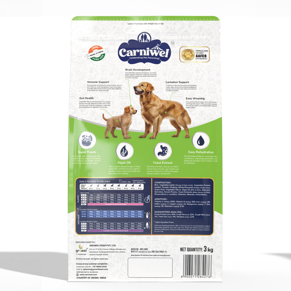 Carniwel Superfoods Veg Kibble Starter For Large Breed Mother  Baby Dog Dry Food