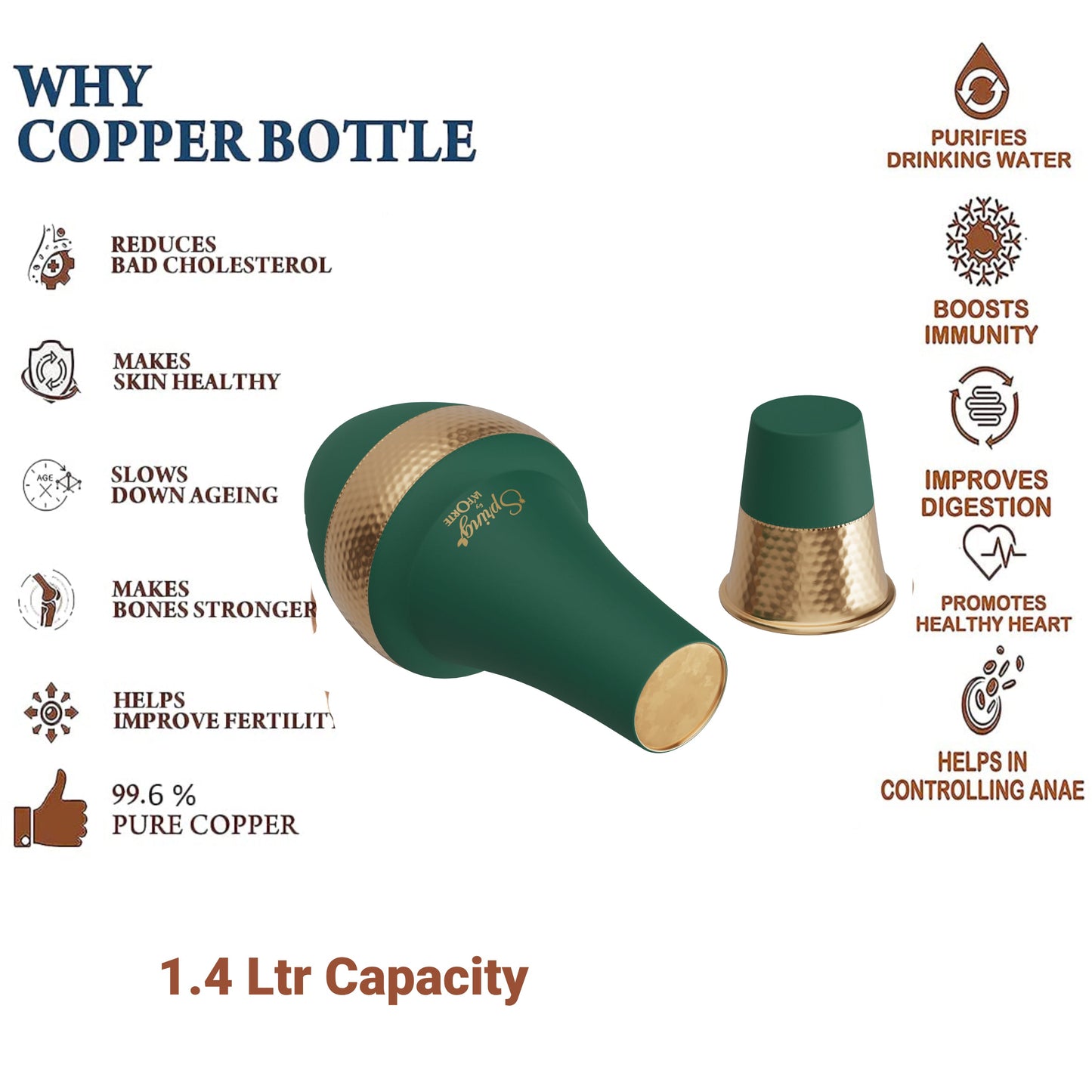 LAFORTE  Copper Bottle Venus Jar 1400 ml Sea Green