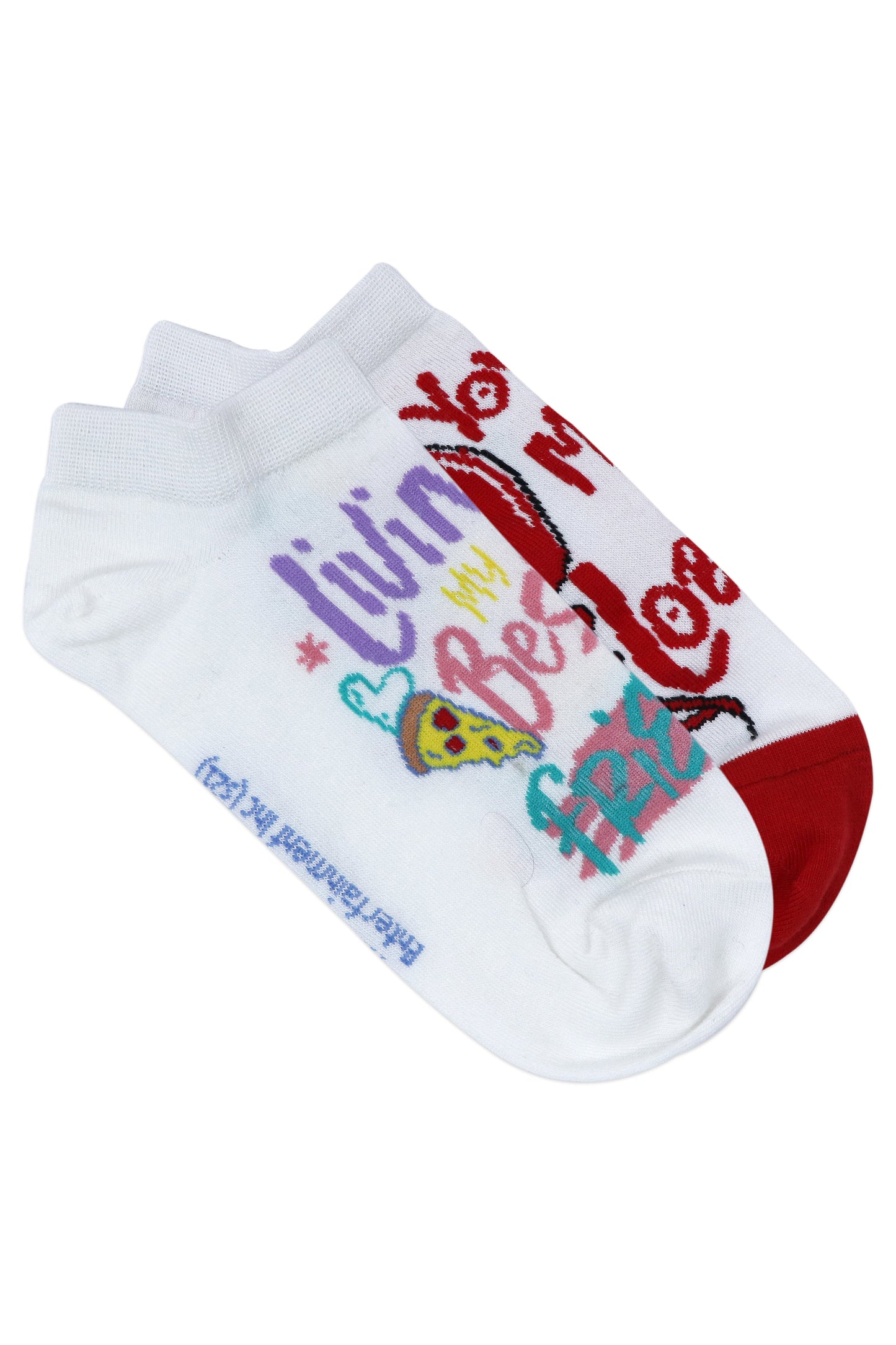 Balenzia x Friends  You are my lobster  Living my best life with friends Lowcut socks for women Pack of 2 Pairs1U - White