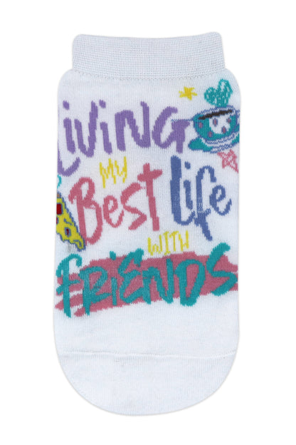 Balenzia x Friends  You are my lobster  Living my best life with friends Lowcut socks for women Pack of 2 Pairs1U - White