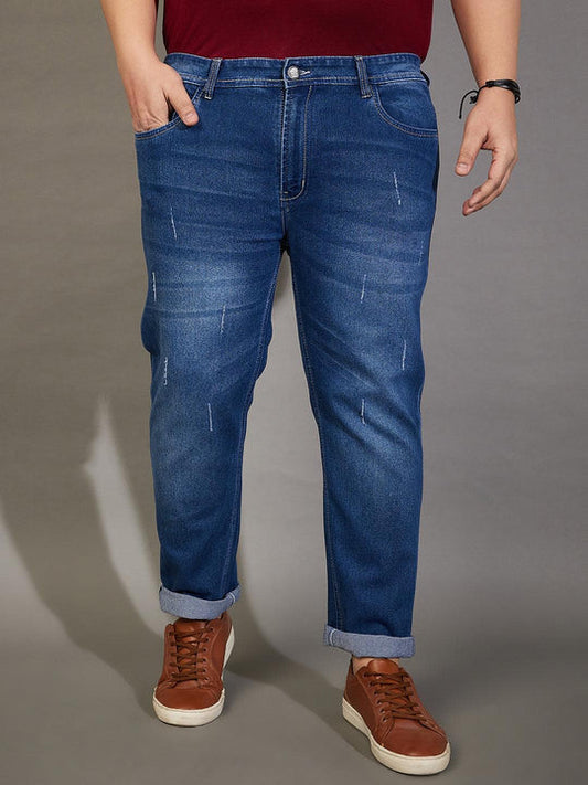 Men Plus Size Welder Washed Indigo Denim