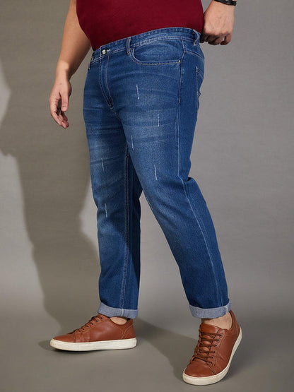 Men Plus Size Welder Washed Indigo Denim