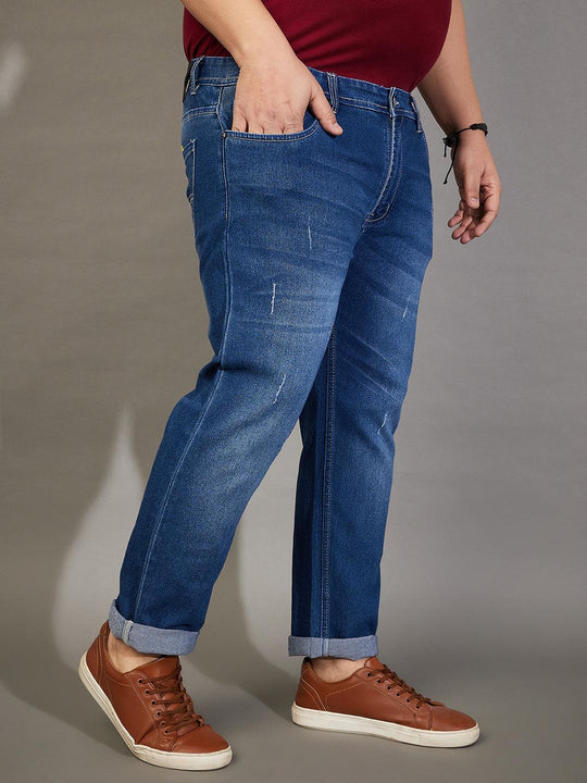 Men Plus Size Welder Washed Indigo Denim