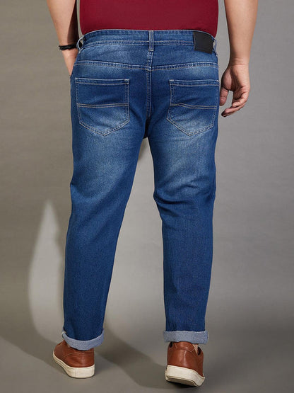 Men Plus Size Welder Washed Indigo Denim