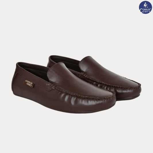 Neat Look Moccasins for Men with Double Stitch Pattern  Coffee