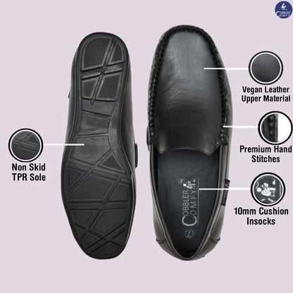 Neat Look Moccasins for Men with Double Stitch Pattern  Black