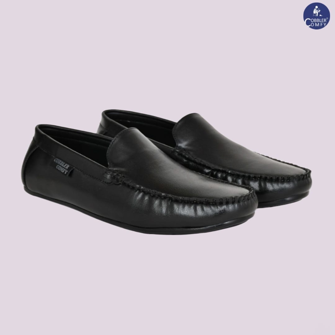 Neat Look Moccasins for Men with Double Stitch Pattern  Black