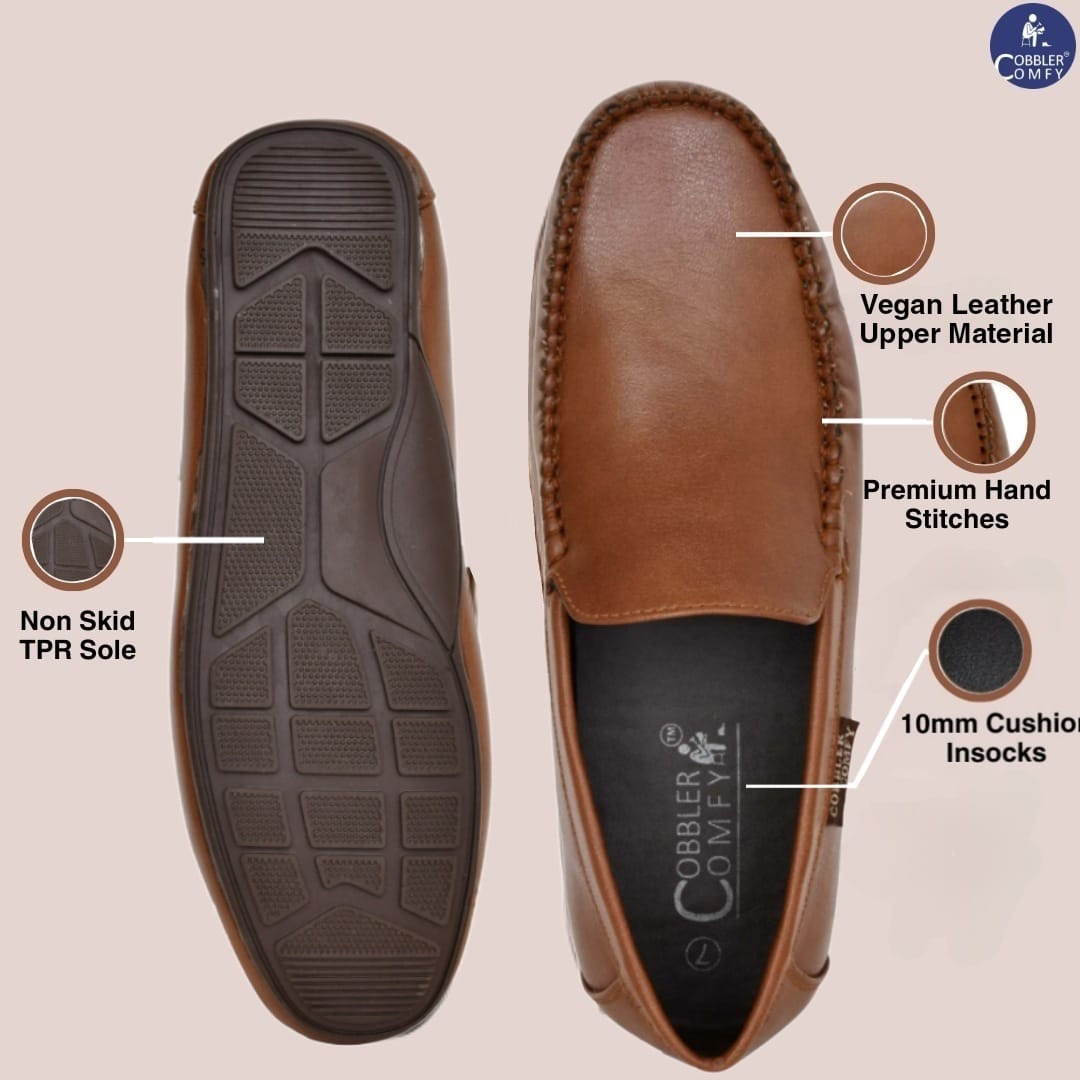 Neat Look Moccasins for Men with Double Stitch Pattern  Tan