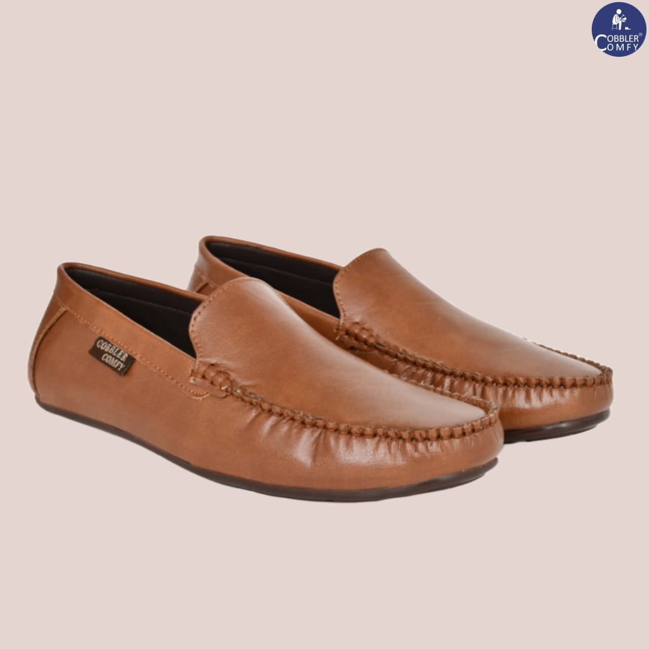 Neat Look Moccasins for Men with Double Stitch Pattern  Tan