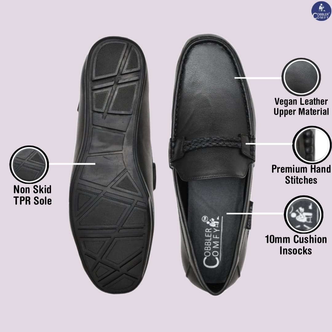 Neat Look Moccasins for Men with Braided Buckle  Black