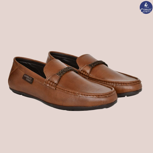 Neat Look Moccasins for Men with Braided Buckle  Tan