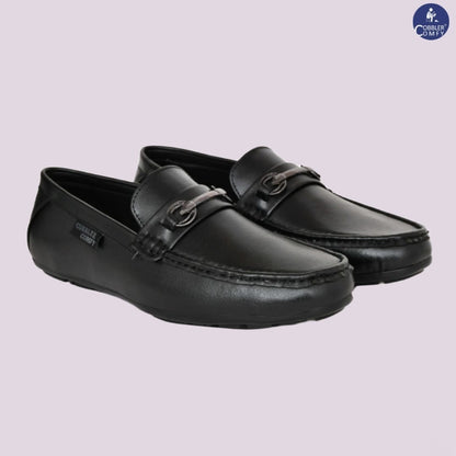 Classic Moccasins for Men with Metallic Loop Buckle  Black