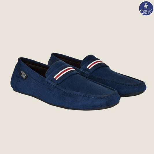 Suede Loafers for Men with Stripe  Blue