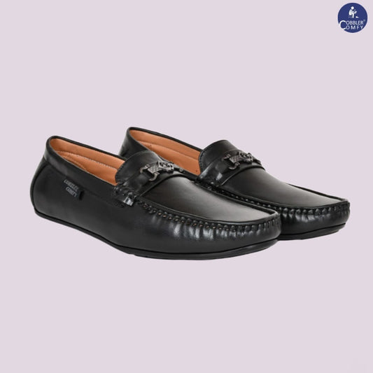 Matte Look Moccasins for Men with Metallic Buckle  Black