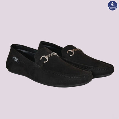 Suede Moccasins with Metallic Buckle  Black