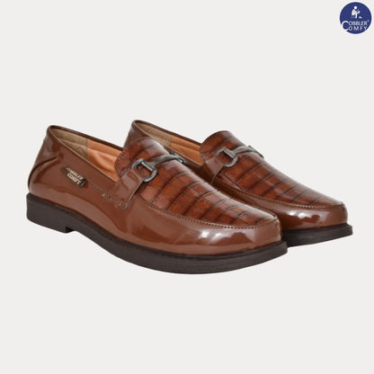 Croco Pattern Slip-on for Men with Metallic Buckle  Brown