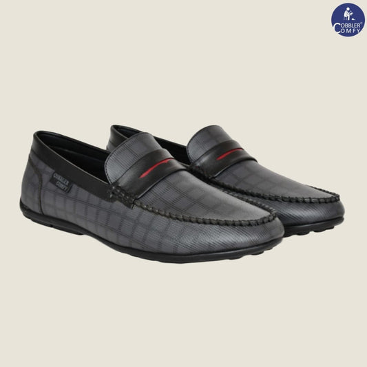 Classic Moccasins with Stylish Check Pattern  Grey