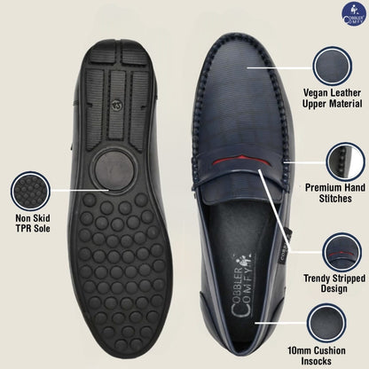 Classic Moccasins with Stylish Check Pattern  Navy Blue