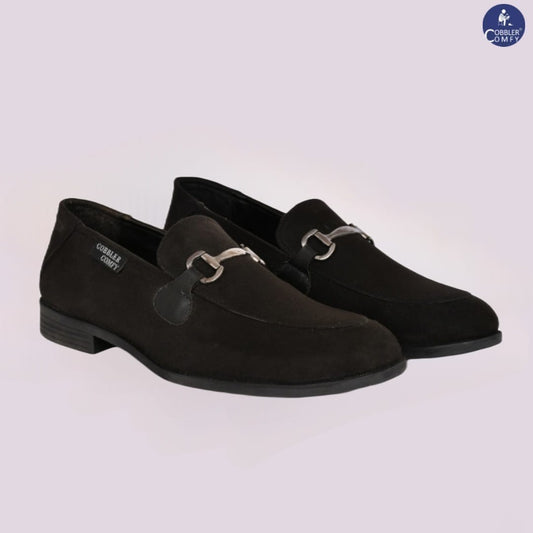 Suede Slip-on with Metallic Loop Buckle  Black