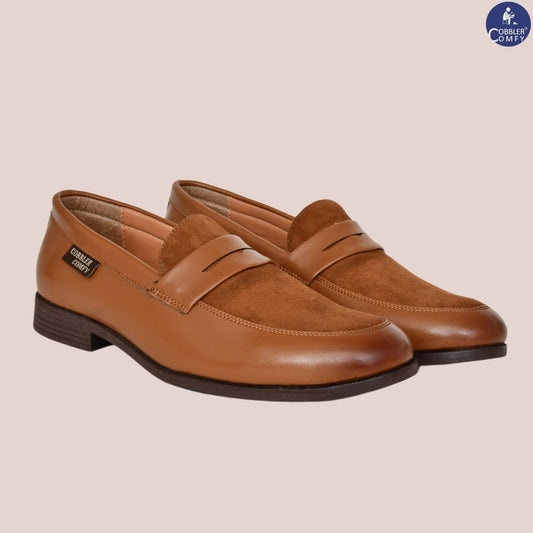 Premium Partywear Loafers for Men with Suede Upper  Tan
