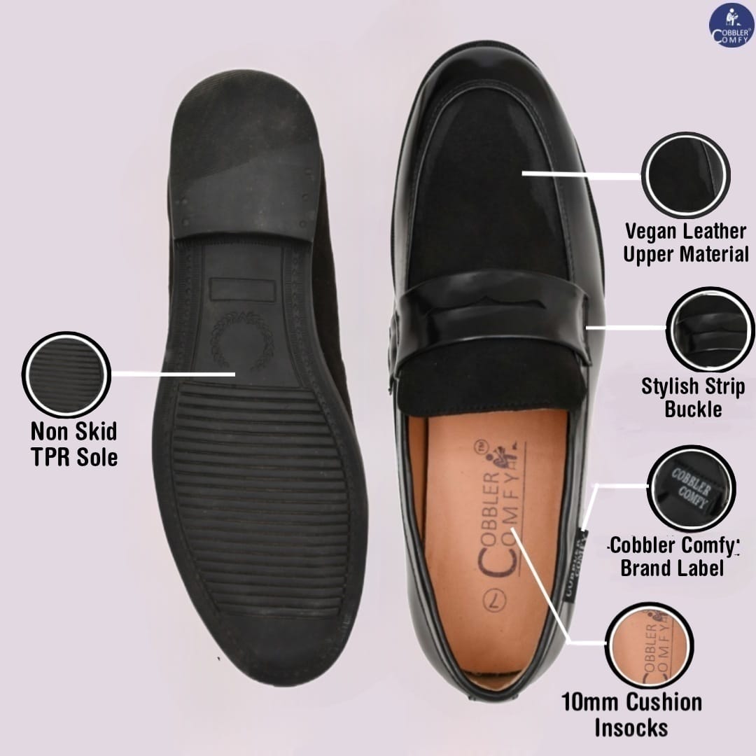 Shiny Slip-on for Men with Suede Upper  Black