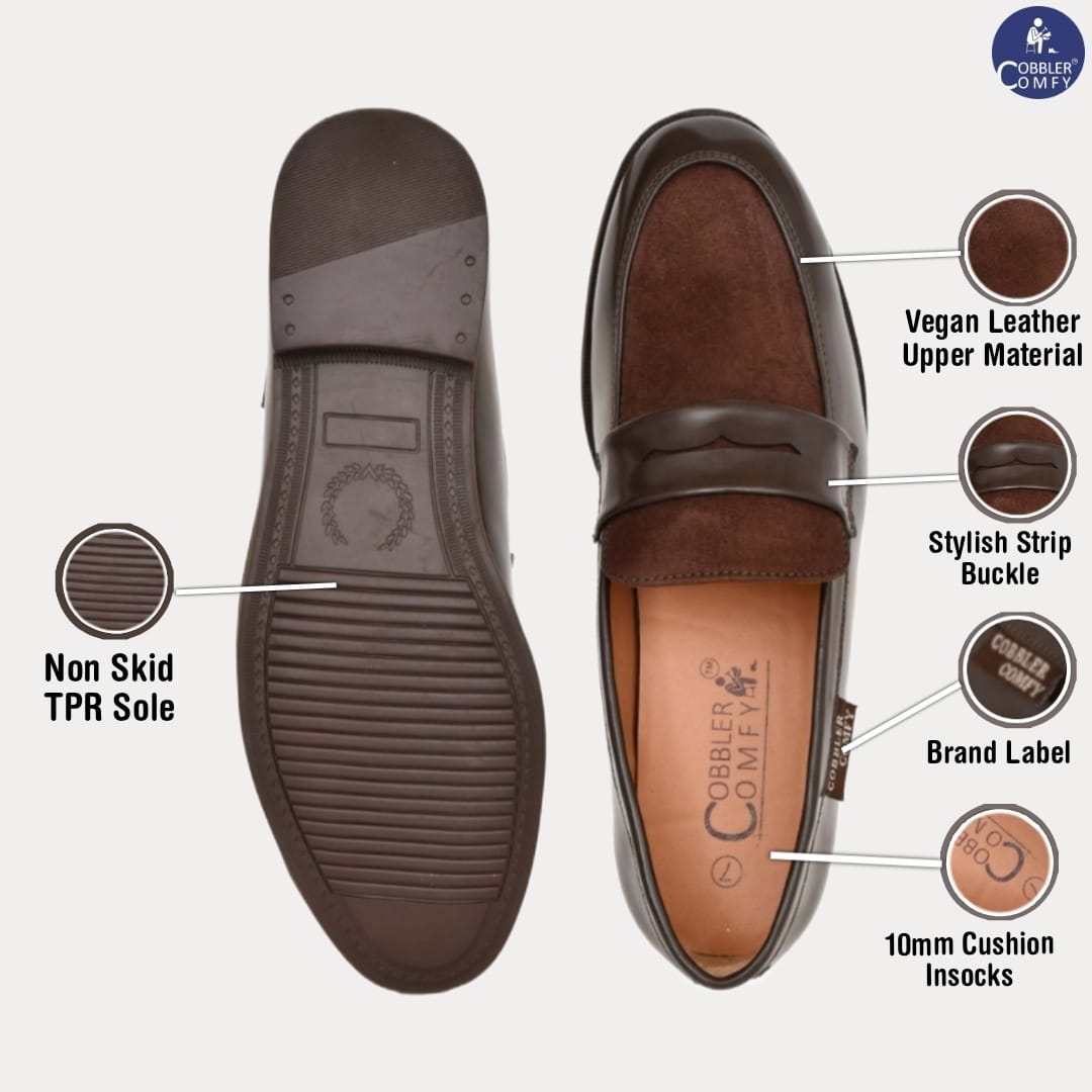 Shiny Slip-on for Men with Suede Upper  Coffee