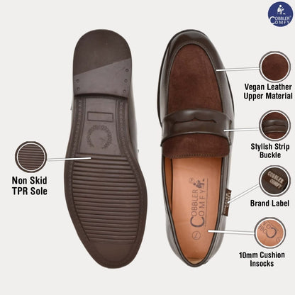 Shiny Slip-on for Men with Suede Upper  Coffee