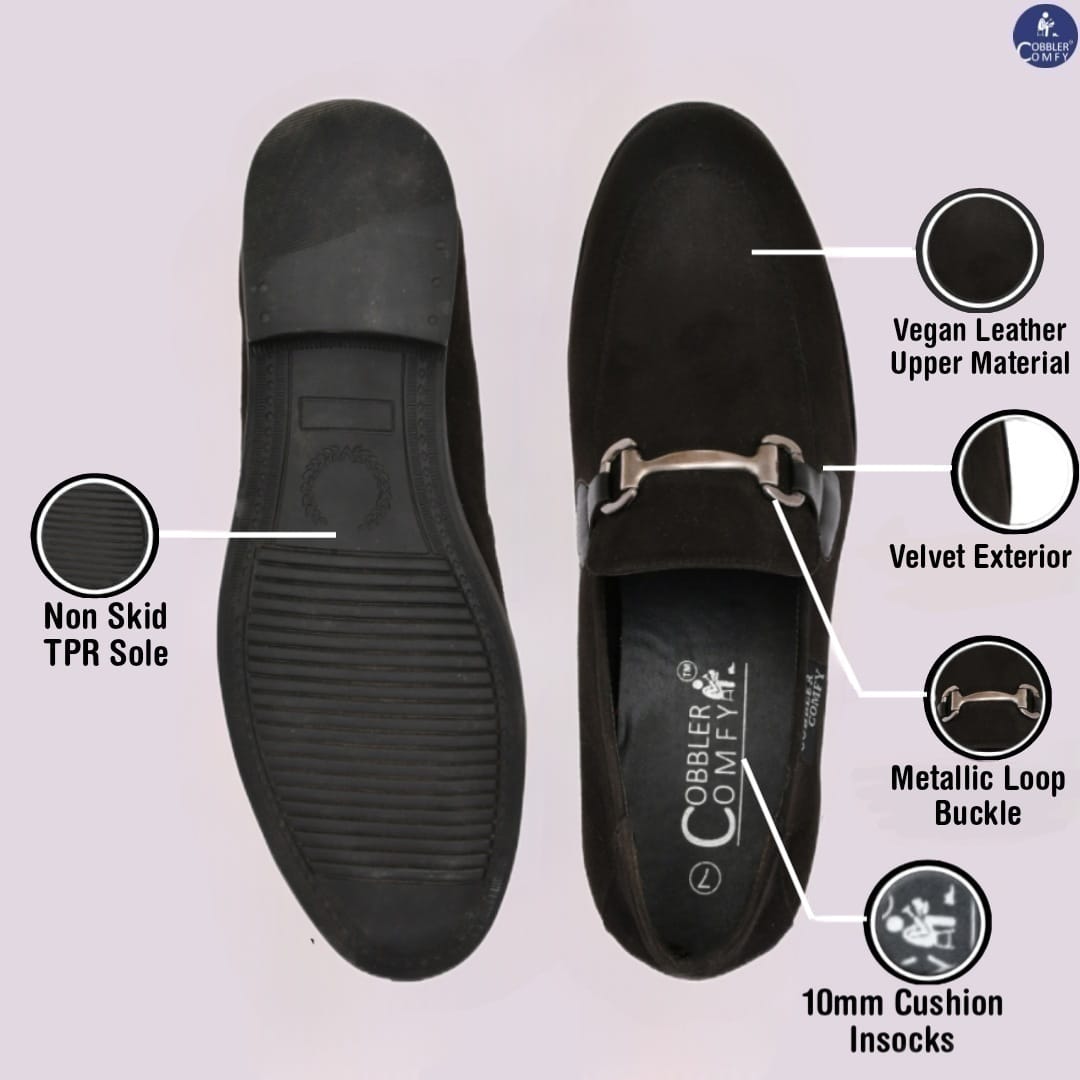 Suede Slip-on with Metallic Loop Buckle  Black