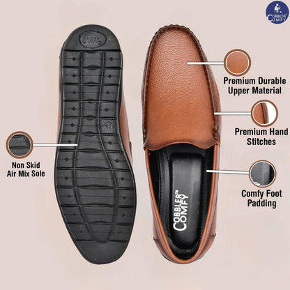 Seamless Moccasin for Men with Double Stitch Pattern  Tan