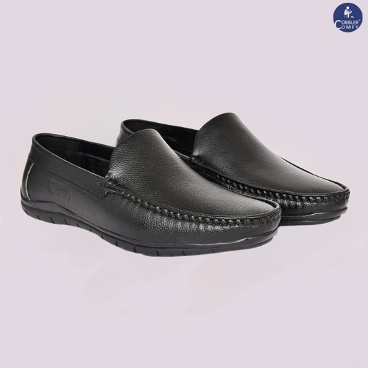 Seamless Moccasin for Men with Double Stitch Pattern  Black