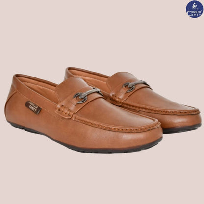 Matte Look Moccasins for Men with Metallic Buckle  Tan