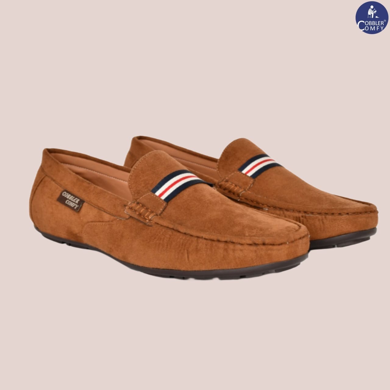 Suede Loafers for Men with Stripe  Tan