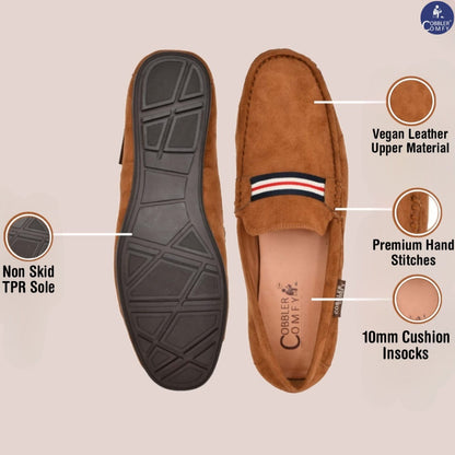 Suede Loafers for Men with Stripe  Tan