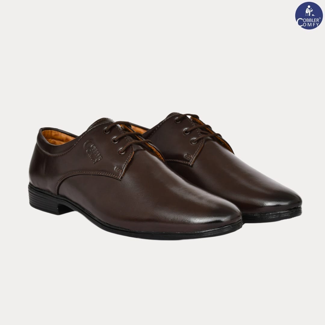 Pointed-toe Neat Look Lace-up Derby Shoes for Men  Coffee