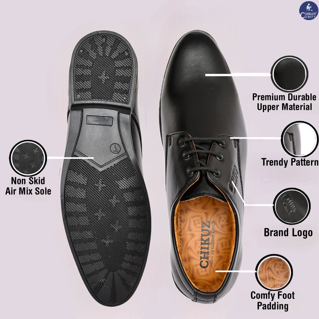 Pointed-toe Neat Look Lace-up Derby Shoes for Men  Black