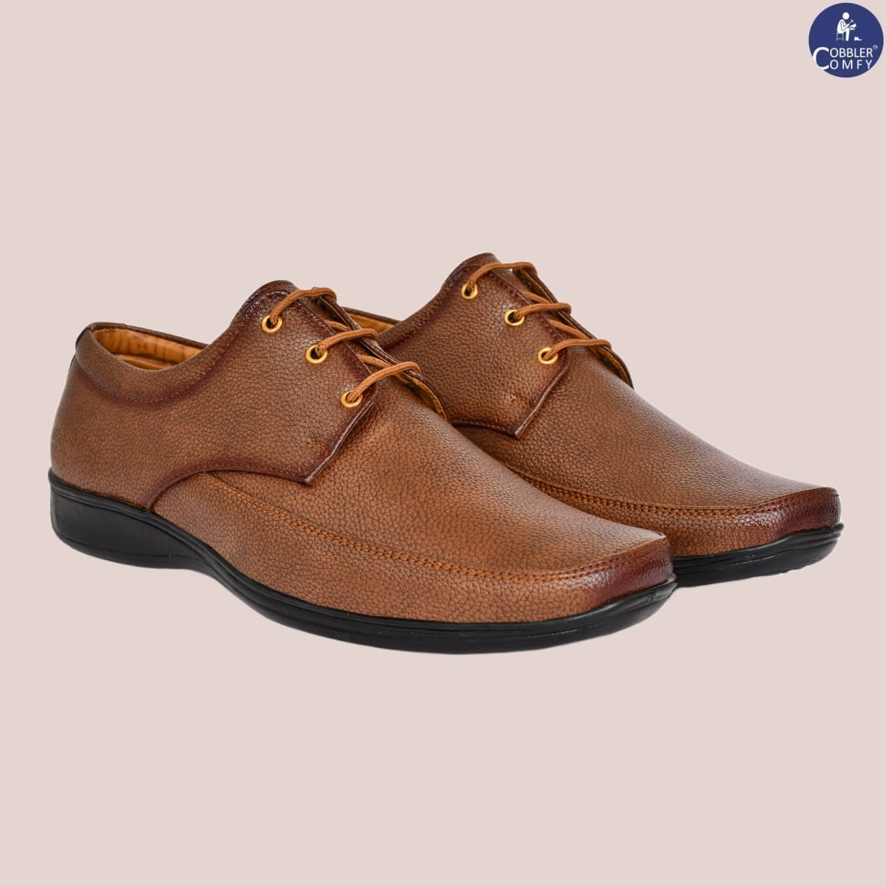 Matte Look Square-toe Derby Formal Shoes for Men  Tan