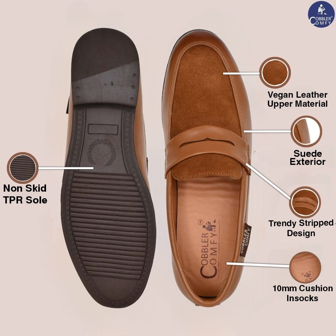 Shiny Slip-on for Men with Suede Upper  Tan