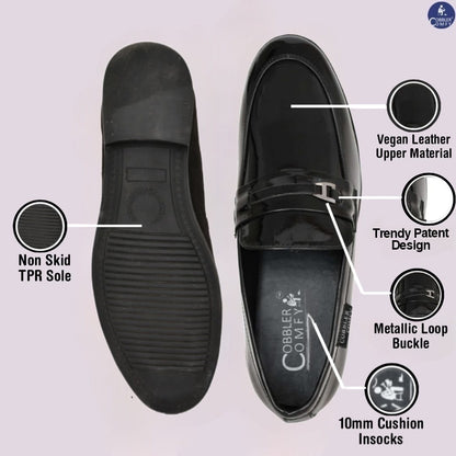 Shiny Slip-on for Men with Metallic Loop Buckle  Black