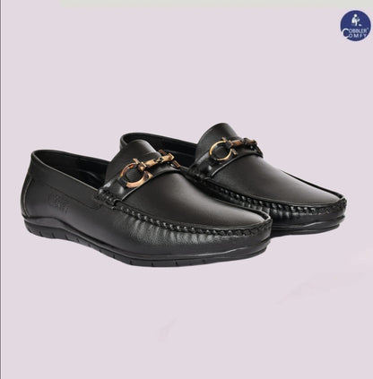 Neat Look Loafers for Men with Double Stitch  Metallic Buckle  Black