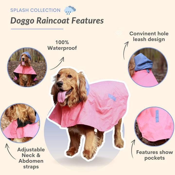 Pet Set Go Dual Colour Cape Style Raincoat for Dogs Pink