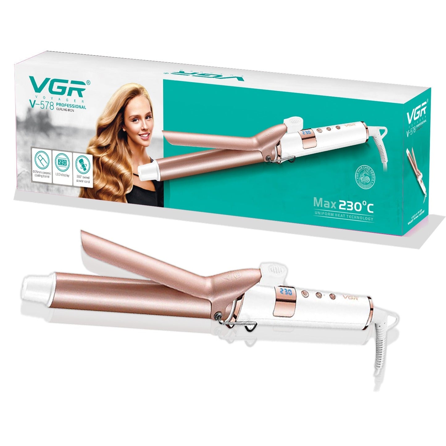 VGR V-578 Professional Electric Hair Curling Wand for Women White