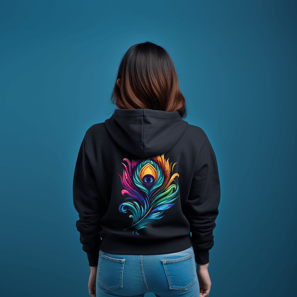 Lord Krishna Morpankh Printed Black Hoodie for Women