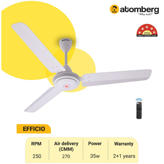 Atomberg Efficio 1400 mm BLDC Motor with Remote 3 Blade Ceiling Fan White Pack of 1